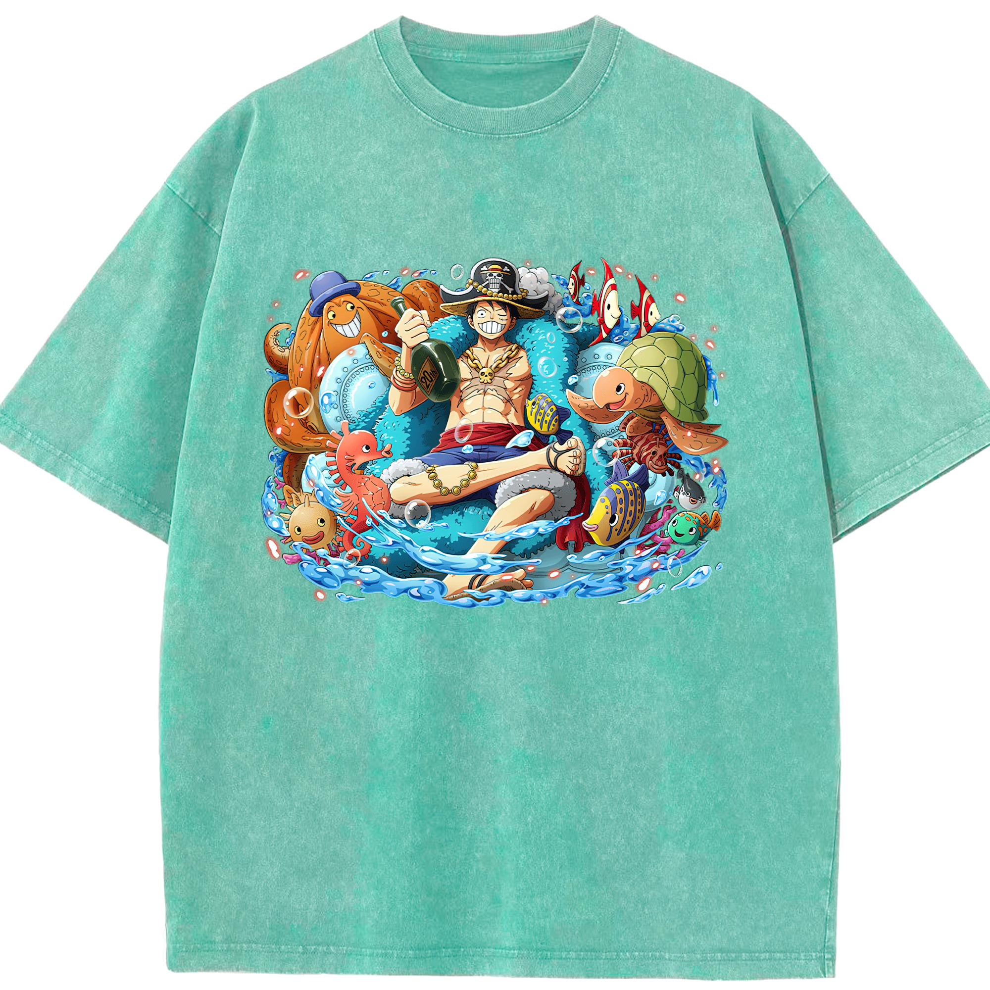 ワンピース モンキー・D・ルフィ ONE PIECE Monkey D. Luffy 綿100% ヴィンテージ風 半袖Tシャツ（フロントプリント）